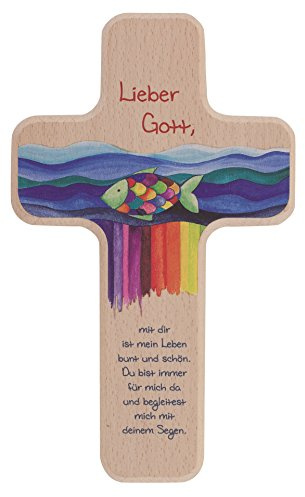 Butzon & Bercker Taufkreuz aus Buche 11x18 cm – Holzkreuz Taufe mit Fischmotiv & Segensspruch – Kinderkreuz Geschenk zur Erstkommunion für Jungen & Mädchen