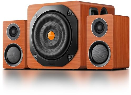 Elimavi PC Lautsprecher mit Subwoofer, 2.1 Soundsystem with Dual Satellites, TV Soundsystem mit 6,5″ Woofer, 1″ Hochtöner und 3″ Mitteltöner, EU-/Deutscher Stecker, Multiple Audio Inputs