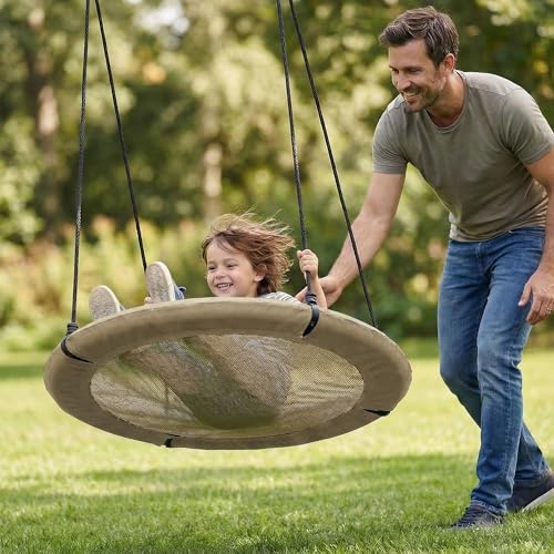 FRIEDO Nestschaukel Outdoor 90/110 cm I Netzschaukel bis 150 kg I Wasserabweisend & UV-beständiger Bezug I Höhenverstellbar I Rostfreier Stahlrahmen I Kein Ausbleichen I Korbschaukel schnell montiert