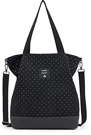 KALIDI Groß Damen Umhängetasche/Handtasche Canvas Tasche Schultertasche Totepack Shopper Casual Hobo Bag Crossbody Bag für Schule Büro Arbeit Reisen Ausflug Einkauf,black
