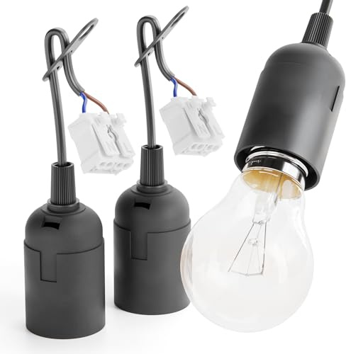greate Baufassung E27 schwarz mit Schnellverbinder & Zugentlastung | 3er Pack Glühbirnen Lampenfassung aus Kunststoff für max. 60W 250V - Baustellenlampe Fassung - Baulampe mit Kabel