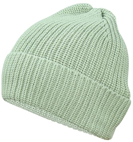 TupTam Beanie Mütze Kinder – Warme Strickmütze aus Bio-Baumwolle für Herbst und Winter, Farbe: Salbeigrün Uni, Hat Size: 49-53