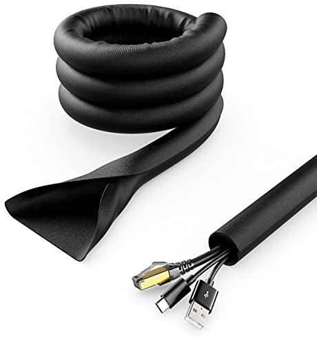 deleyCON 3,0m Kabelschlauch Selbstschließend Kabelmanagement Kabelkanal Kabelschutz Robuster Nylon Kabelmantel Haushalt Büro Schreibtisch Schwarz