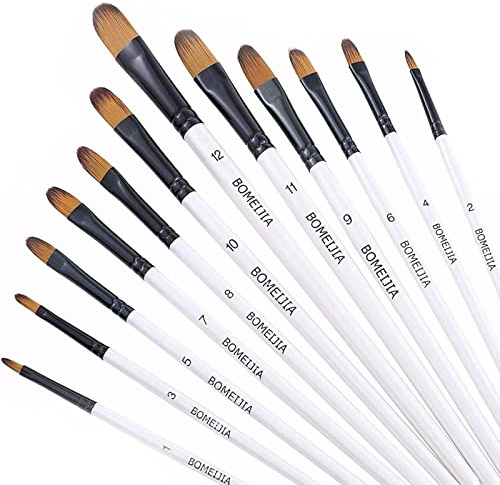 GETHPEN Filbert Pinsel-Set, Künstlerpinsel für Acryl, Öl, Aquarell, Gouache, Künstler, professionelles Malset mit synthetischen Nylonspitzen, Weiß, 12-teilig