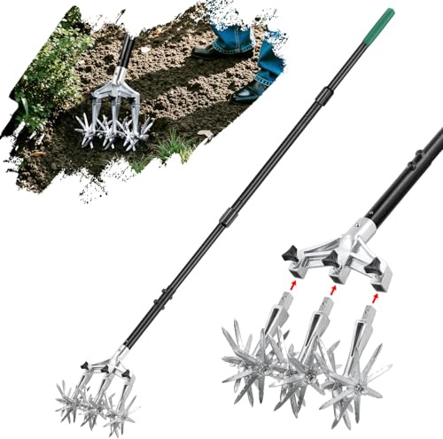 Altdorff Drehbarer Grubber Gartenwerkzeug für Garten und Rasen (154 cm), rotierende Handfräse mit abnehmbaren, dickeren Zinken und stabilem Stahlgriff, manuelle Bodenfräse für Erde oder Nachsaat von
