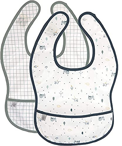 LÄSSIG Baby Lätzchen Set 2 Stk. mit Auffangschutz wasserabweisend Klettverschluss/Lightweight Bib Garden Explorer Traktor