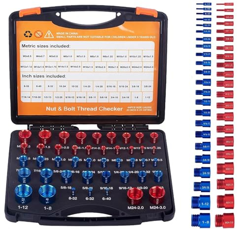Gewindelehre 44-teiliges Gewindeprüfer-Set für Schrauben & Muttern, Metrisch & Imperial, Aluminiumlegierung Bolzengewindeprüfer Thread Checker Satz für Werkstatt Autoreparatur Präzises Messen