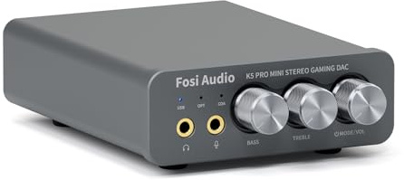 Fosi Audio K5 Pro Kopfhörerverstärker, USB C DAC Verstärker Kopfhörer HiFi, USB/Optisch/Koaxial/Mikrofon Eingänge auf 3,5 mm AUX/RCA Ausgang, Gaming DAC AMP Hi-Res für PS5/ PC/MAC/Aktive Lautsprecher