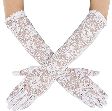 Yolev Weiße Hochzeit Brauthandschuhe Lange Spitzenhandschuhe Vintage 1920er Jahre Tea Party Oper Hochzeits Handschuhe Damen Mädchen Abschlussball Party Kostüm Zubehör