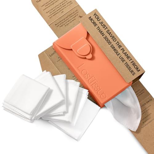 LastTissue® Wiederverwendbare Baumwolltaschentücher | Gesichtstücher & Taschentücher für Männer & Frauen – Waschbare, nachhaltige Gesichtstücher mit Aufbewahrungsetui (Pfirsich)
