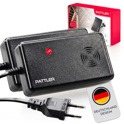 PATTLER Marderschreck Auto mit Stecker – Marderschutz & Marderabwehr Auto mit Ultraschall bis 60m² – Maderschrecker Haus für Garage Dachboden Keller Carport mit Anti Gewöhnungseffekt – 2 Stück