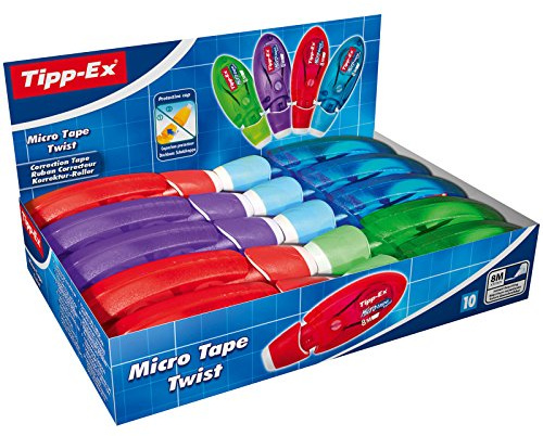 Tipp-Ex Korrekturroller Micro Tape Twist mit Schutzkappe, in 4 Farben, 8m x 5 mm, 10er Pack, Ideal für das Büro, das Home Office oder die Schule