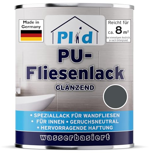 Plid Fliesenfarbe Anthrazitgrau Glänzend 0,75 l – Fliesenlack Bad & Küche | Feuchtigkeitsbeständig | Deckend & schnelltrocknend | Wandfliesen streichen | Innen | ca. 8 m² | Made in Germany
