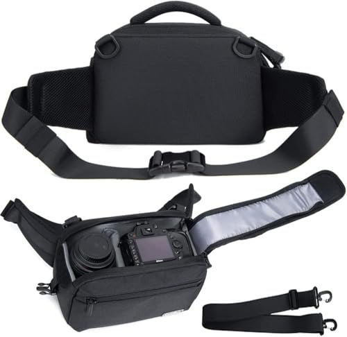 Cwatcun DSLR Kameratasche, Kamera Schultertasche für Fotografen, wasserdichte Kameratasche mit Verstellbarem Schultergurt, Gürteltasche für die Kamera, Schwarz