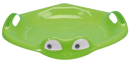 GOWI Schneerutscher Deluxe Frosch – Stabiler Kunststoff Bob für Kinder ab 2 Jahren | Schlitten Rutschteller | Grün mit Griffen