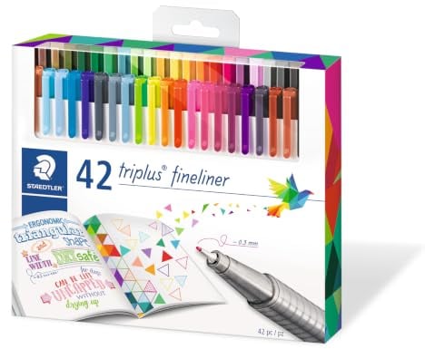 STAEDTLER triplus 334 C42 Fineliner, dreikant, Set mit 42 brillanten Farben, Promotion 32 + 10 gratis, hohe Qualität Made in Germany, superfeine, metallgefasste Spitze, Linienbreite ca. 0.3 mm