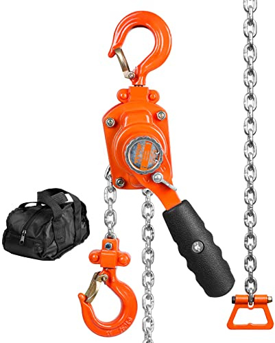 VEVOR Mini Hebelzug 0,25T Tragfähigkeit Kettenzug 260N Zugkraft Flaschenzug 2,80m Hubhöhe Ratschenzug Hebezug aus Stahl G80-Kette Weston Doppelklinkenbremse 360° drehbarer Haken Handkettenzug