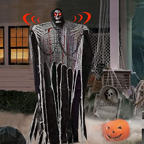 Halloween Deko Horrorkugel mit Gruseligen Geräuschen, 180CM Hängend für Tür und Garten, Skelett Dekoration für Indoor und Outdoor Party