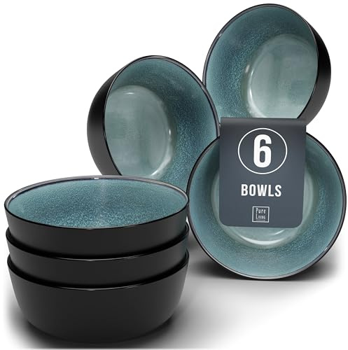 Steingut Müslischalen 6 Personen Ibiza TESTSIEGER, Traumhaftes Mediterranes Steingut Müsli Schüssel Set, Kleine Schüssel, Müslischale - Pure Living in Petrol