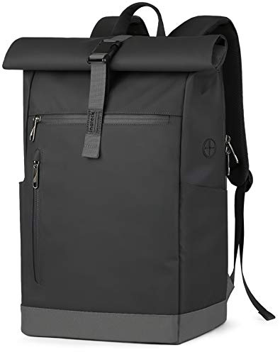 Inateck RollTop Rucksack Herren Damen 25L-30L Fahrradrucksack Schulrucksack für Uni Freizeit Job Sport Reisen, Stylische Tagesrucksack mit 17 Zoll Laptopfach, Schwarz