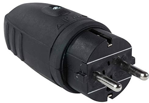 as - Schwabe Gummistecker Schutzkontaktstecker mit doppeltem Schutzkontakt, Leitungen bis max. 2,5mm² - für den Außenbereich geeignet, 230V, 16A, IP44, Schwarz, Made in Germany, 60410