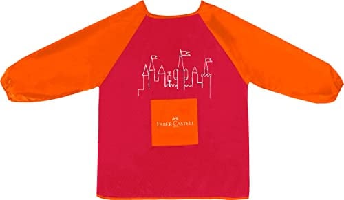 Faber-Castell - Malschürze Kinder mit Ärmeln Rot, Einheitsgröße | Malkittel und Bastelschürze Zum Malen, Basteln, Backen und Kochen für Kinder