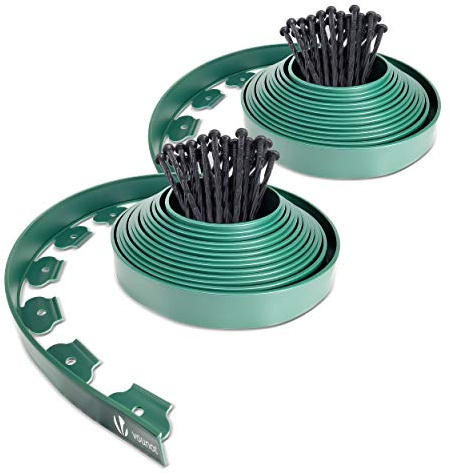 VOUNOT Flexible Rasenkante Kunststoff, mit 60 Erdanker, Länge 20m Höhe 5cm, Grün