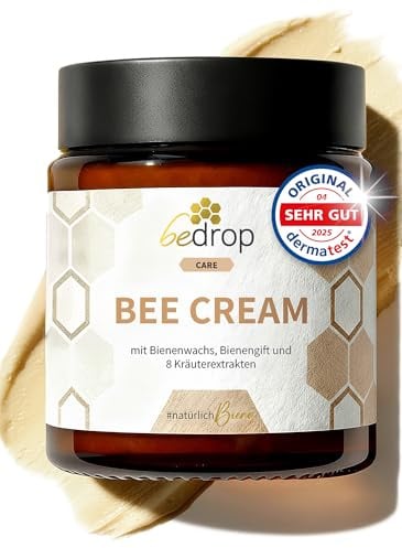 bedrop Bienengiftsalbe hochdosiert (kühlend & wärmend) - Bee Cream Bienengiftcreme für den Körper mit Bienenwachs und 8 Kräuterextrakten, wie Aloe Vera, Ringelblume, Eukalyptus und Rosskastanie 100g