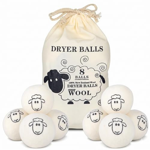 8er Trocknerkugeln Wolle 7 mm Trocknerbälle für Wäschetrockner | XXL aus 100% Schafwolle, für Daunenjacken Baumwolle, Natural Weichspüler für Weiche, Dryer Balls mit Aufbewahrungstasche