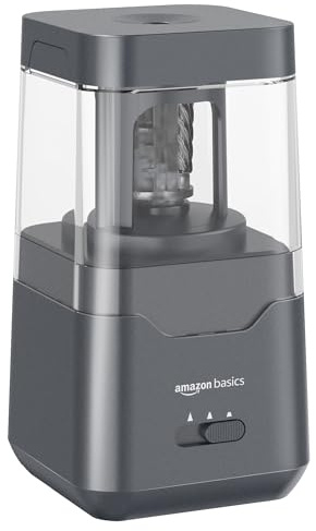 Amazon Basics Tragbarer elektrischer Bleistiftspitzer, spiralförmige Klinge, automatischer Stopp, batterie-/USB-betrieben, Schwarz, 7.1 x 7.1 x 13.46 cm