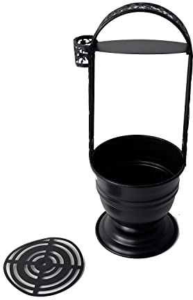 Brace Hookah - Kohlekorb/Kohlebehälter für Shisha/Wasserpfeife, schwarz - 35 cm, Holzkohlekorb mit Zangenhalter, hitzebeständig, mit herausnehmbaren Gitter