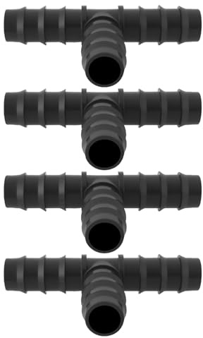 Briny River 4 Stück T-Schlauchverbinder Schlauchleitung T-förmiges Kunststoffrohr Tropfbewässerungsrohr Fitting Garten-Widerhakenverbinder für 20mm Tropfsystem Schwarz