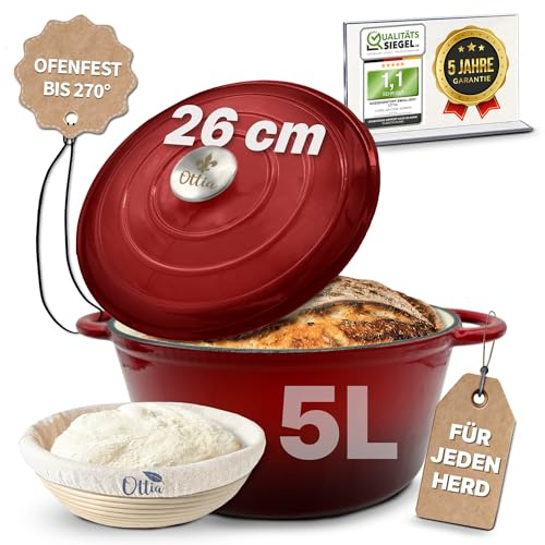 Ottia Gusseisen Topf 26cm, Rot, Knauf und Aromanoppen