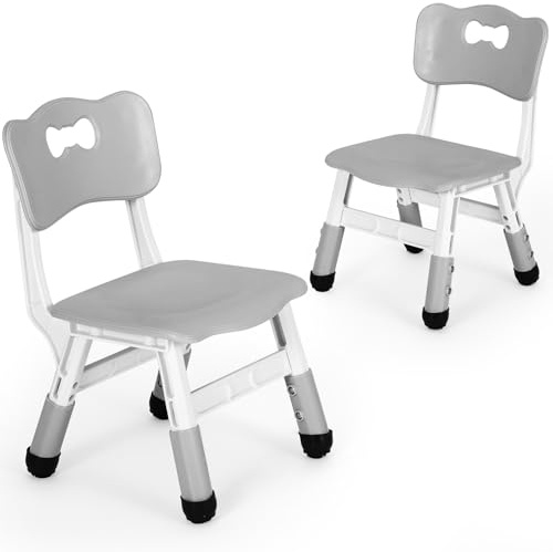 Clevich Kinder Schreibtischstuhl 2PCS, Kinderstuhl Plastik bis 100KG, Kinder Stuhl Höhenverstellbar, mit Rückenlehne, ab 2 Jahr, Schule, Kinderzimmer, Tagespflege, Kindermöbel (Grau, 2PCS)