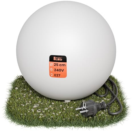 SMART LED Kugelleuchte für Garten IP65-25 cm Kugel Außenleuchte Optik - E27 230V - winterfest - Erdspieße, austauschbare Lichtquelle, Weg- und Gartenbeleuchtung (Ø 25 cm)