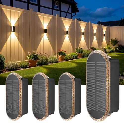 ELLASAY Solar Wandleuchten für Außen Up und Down, IP65 Wasserdicht 4 Stück | Solarlampen für Außen wand 3 Farben Heller, Wetterfest Beleuchtung, Kabellos Solarleuchten für Garten Zaun Terrasse Haus Pool