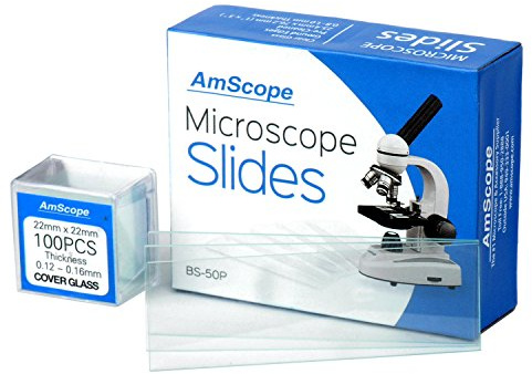 AmScope BS-50P-100S-22 vorgereinigte Glas-Mikroskop-Objektträger mit geschliffenem Rand, 100 Stück vorgereinigte, quadratische Glasabdeckungen