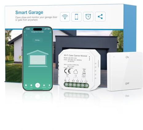 Maxcio Smart WLAN Garagentoröffner, Kompatibel mit Alexa/Google Home, APP Steuerung, Sprachsteuerung, Geeignet für Gleich-und Wechselstrom, Komplettes Zubehör, Kein Hub Erforderlich, mit Fernbedienung