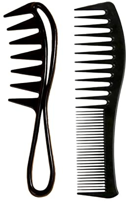 Haarkamm, 2 Stück Breite Zahnkämme Professioneller Friseur Antistatischer Grobzinkiger Hitzebeständiger Kit für Frauen Männer (Schwarz)