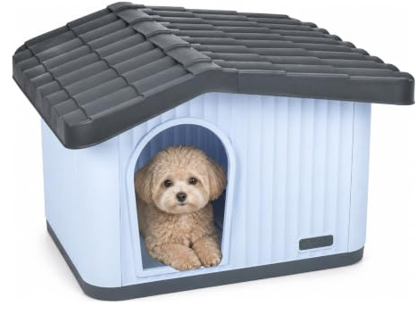 VOUNOT® Katzenhaus & Hundehütte Indoor Outdoor, Winterfest und Wetterfest, schräges Dach, mit Belüftung und rutschfesten Füßen, Haustierhaus für Katze, Hund und Kaninchen, 60 x 51 x 41 cm, Weiß