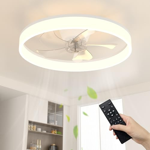 NIORSUN Deckenventilator mit Beleuchtung und Fernbedienung, 6 Geschwindigkeiten, dimmbares Lampe mit Ventilator, Leise Deckenlampe mit Ventilator für Schlafzimmer, Wohnzimmer (40cm, Weiß)