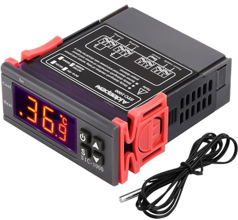 Aideepen Digital Temperaturregler, STC-1000 AC 110V-220V Thermostat Kontrollschalter 2 Relais Ausgang mit NTC 10K Sonde fur Heizen und Kühlen