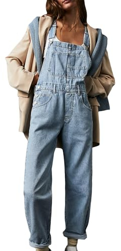 Felcia Klassischer Denim-Overall für Damen, lockere Passform, gerades Bein, verstellbarer Riemen, Strapsanzug, lässig, Jeans, Latzhose