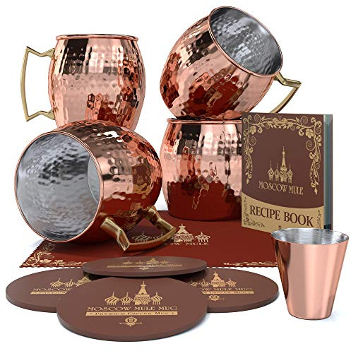 Krown Kitchen - Hammered Moscow Mule Copper Mugs Set of 4 | 16 oz