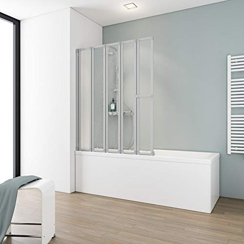 Schulte Duschwand für Badewanne 115x140 cm, faltbar, Alu-Natur | Badewannenaufsatz aus Kunstglas Softline hell mit einfachem Aufbau, hergestellt in Deutschland.