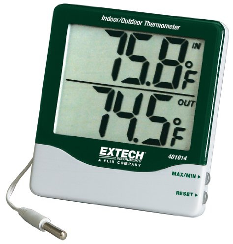 Extech Großziffriges Innen/Außenthermometer, 1 Stück, 401014 | Ziffern 1Zoll, wasserdichtes Sensorkabel 9,6ft, Wandmontage, Tischständer, AAA-Batterie, Kühlschrank