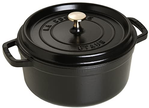 STAUB Cocotte, Gusseisen Bräter mit Deckel, Rund, 28 cm, 6,7 L, Alle Herdarten inkl Induktion, Made in France, Schwarz