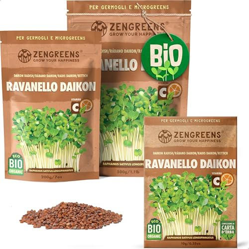 ZenGreens® - Bio Rettich Samen - Wähle zwischen 10g, 200g und 500g - Daikon Rettich mit Keimrate von über 97% - Winterrettich - Rettich Saatgut zum Sprossen ziehen - wiederverschließbare Verpackung