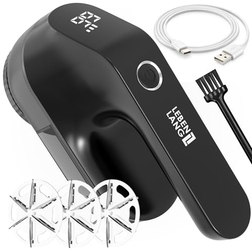 LEBENLANG Fusselrasierer Elektrisch 2000mAh - Inkl. LED Anzeige & Reinigungspinsel I Bis zu 2h Laufzeit I Flusenrasierer für Kleidung Fusselentferner Kleidung Lint Remover Fuselrasier Flusenentferner