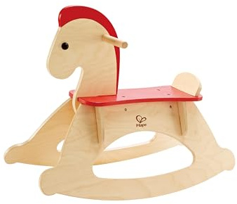 Hape Mitwachsendes Schaukelpferd | Holzschaukelpferd für Kinder, Schaukelpferd zur Schulung des Gleichgewichts mit flexibel einstellbarer Rückenlehne und Schutzbügel